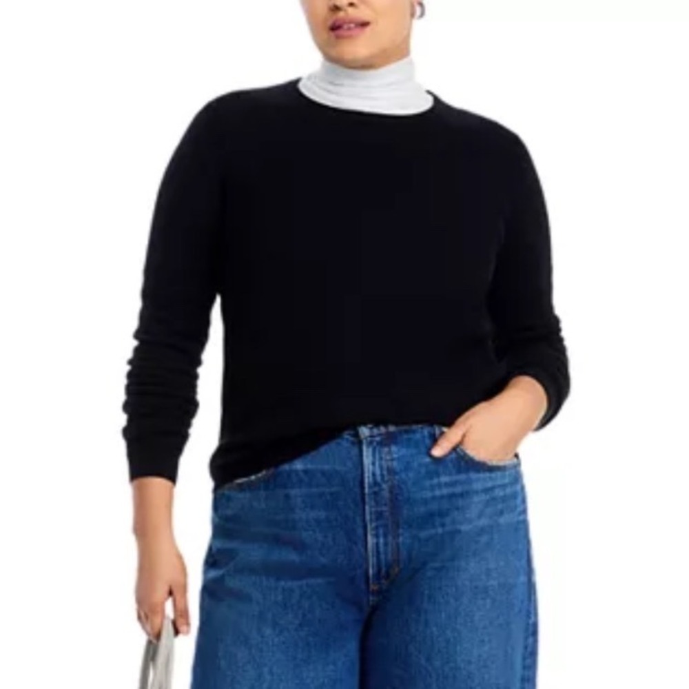 C by Bloomingdale's Cashmere Sweater Black 100% 2-Ply Crewneck Womens Medium